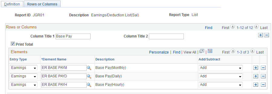 Rows or Columns page