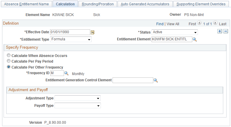 Absence Entitlements - Calculation page