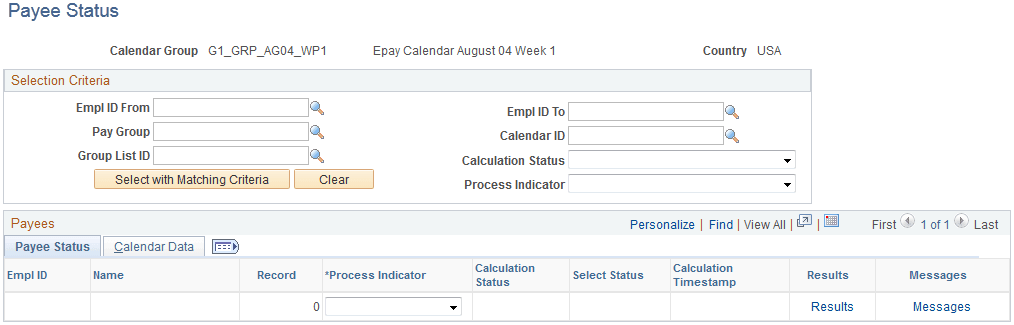 Payee Status page