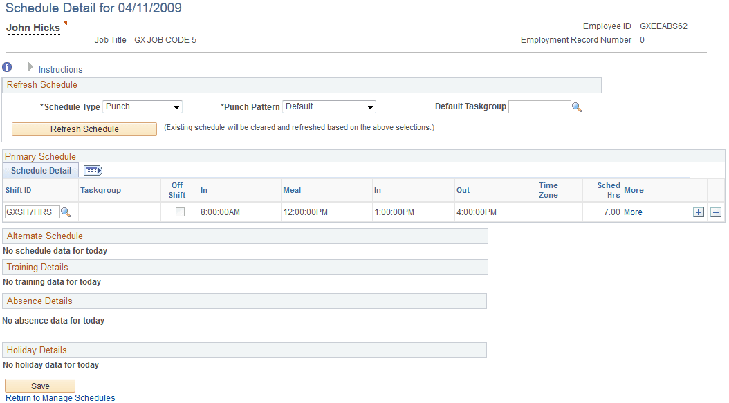 <>Schedule Detail for <date> page