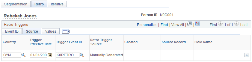 Retro page - Source tab