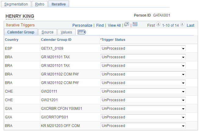 Iterative page - Calendar Group tab