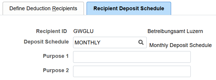Recipient Deposit Schedule page