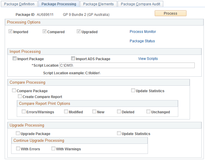 Package Processing page