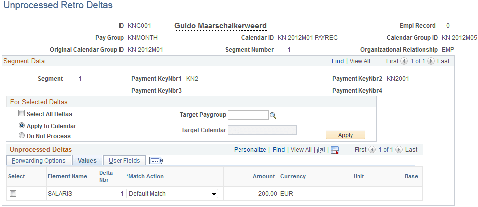 Unprocessed Retro Deltas - Values tab
