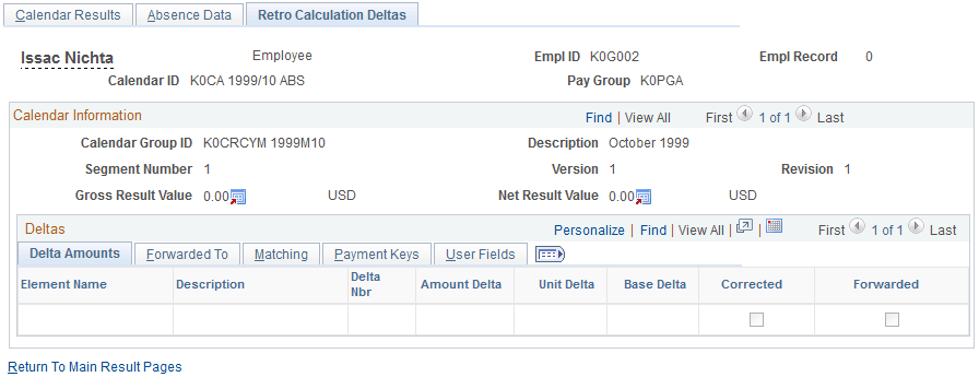 Retro Calculation Deltas page