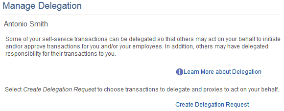 Manage Delegation page.