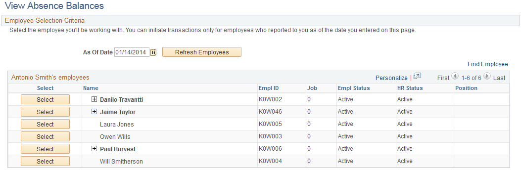 View Absence Balances page