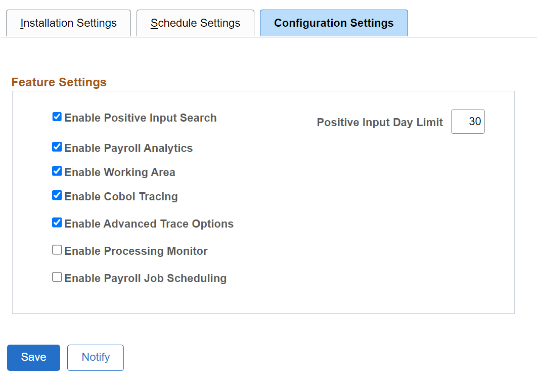 Configuration Settings page
