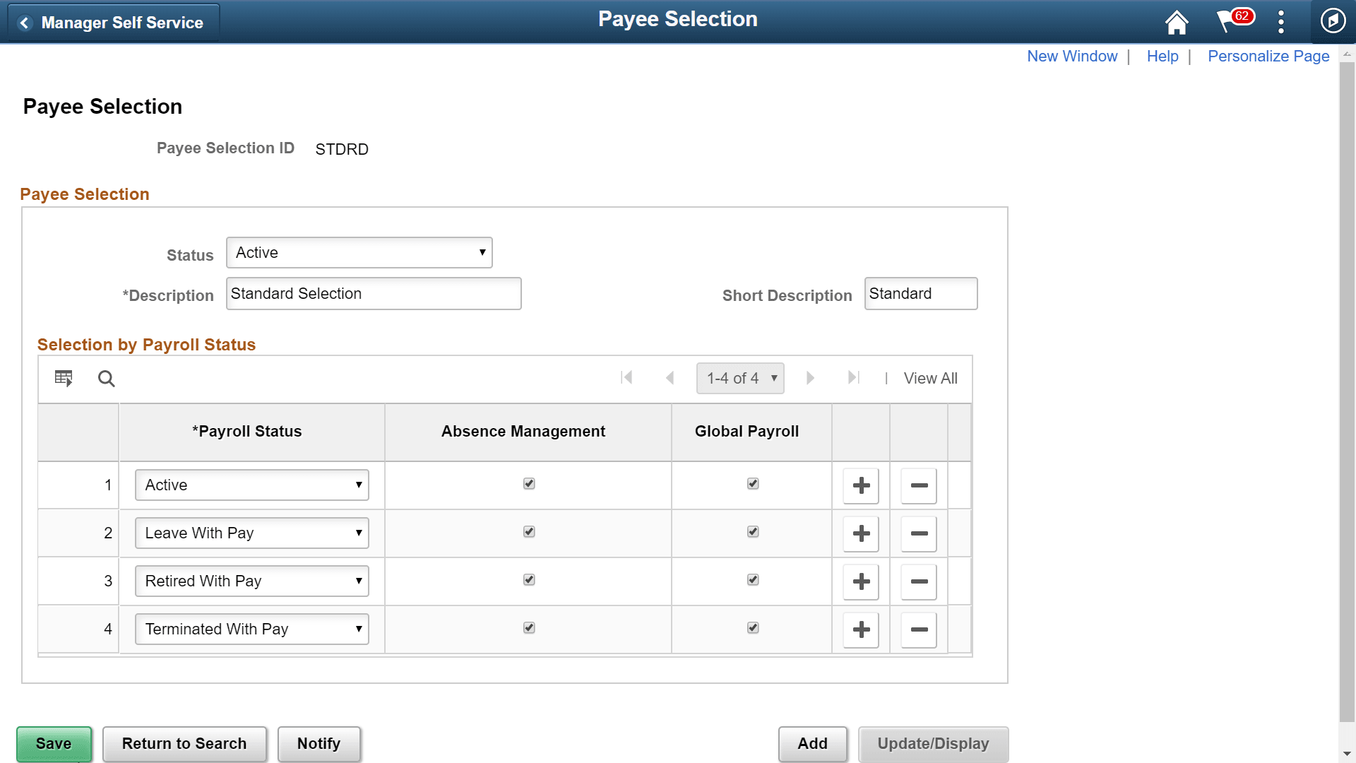 Payee Selection page