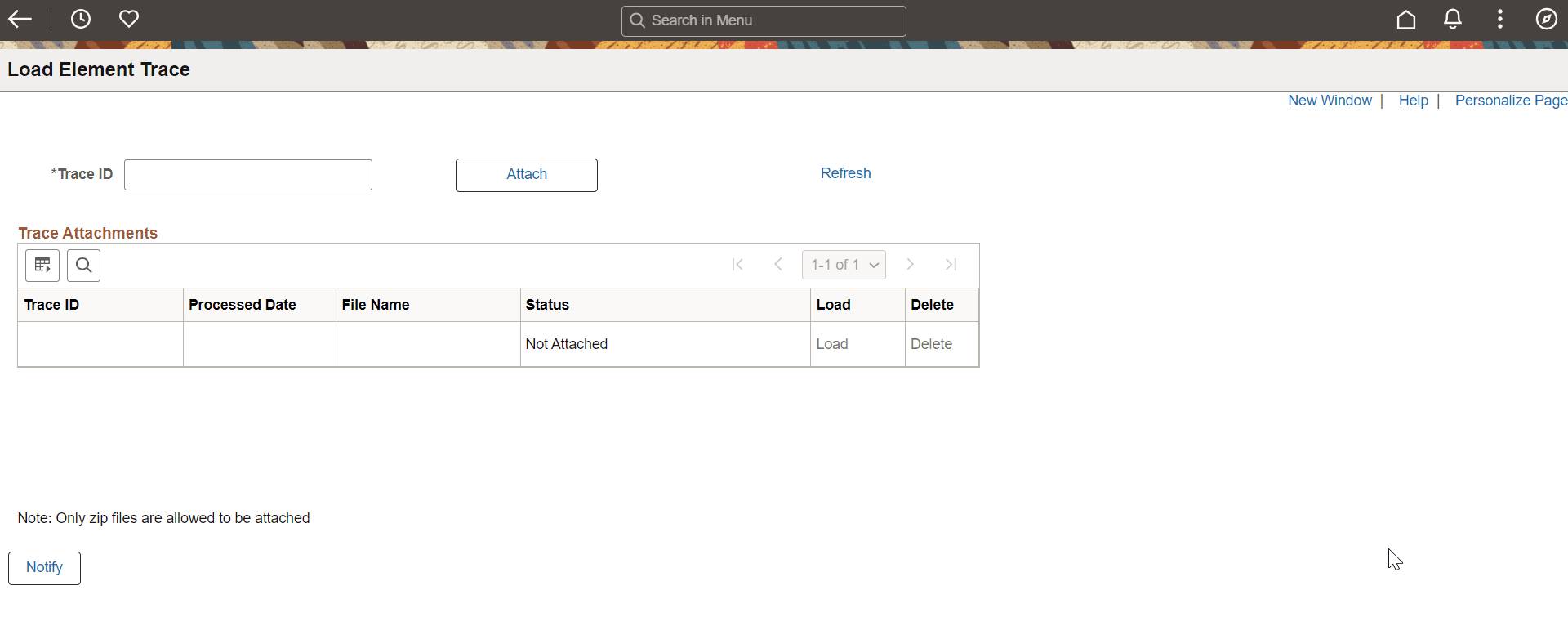 Load Element Trace page