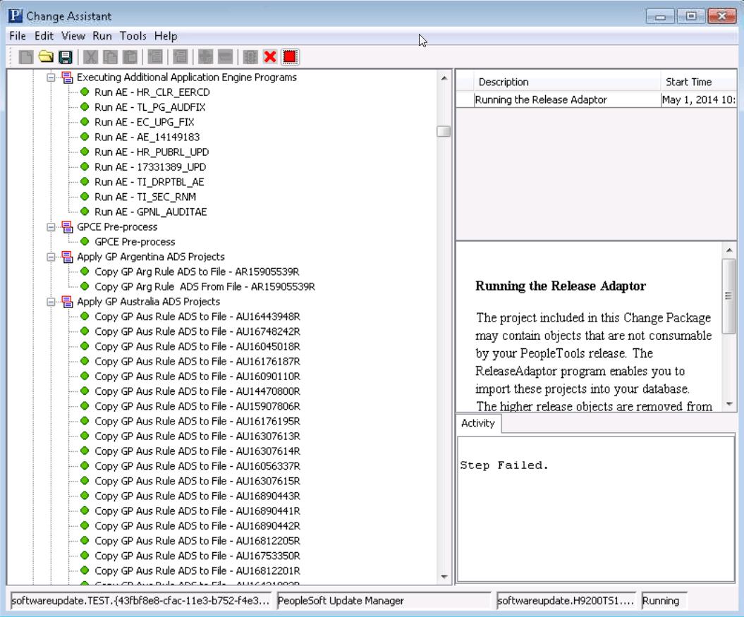 Example of Change Assistant with Rule Packages extracted from PeopleSoft Update Manager