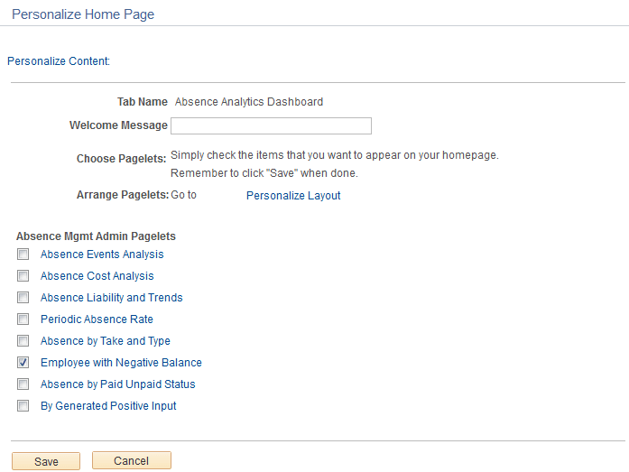 Personalize Content: Absence Analytics Dashboard page