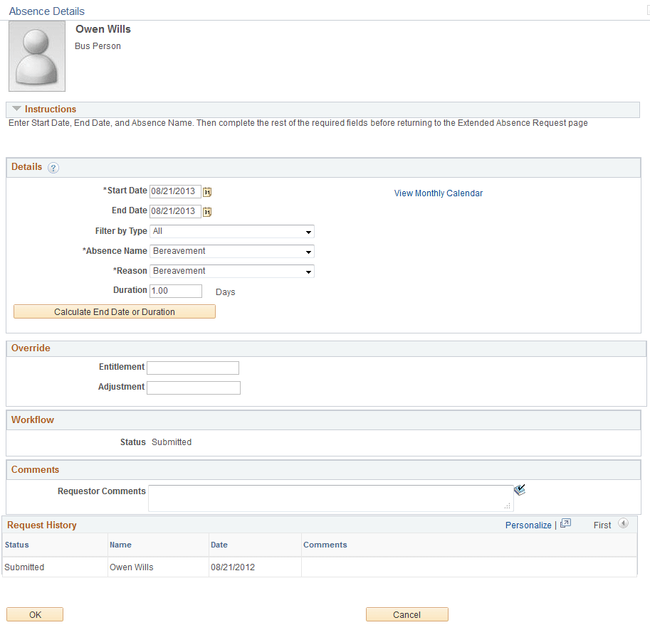 Absence Details page