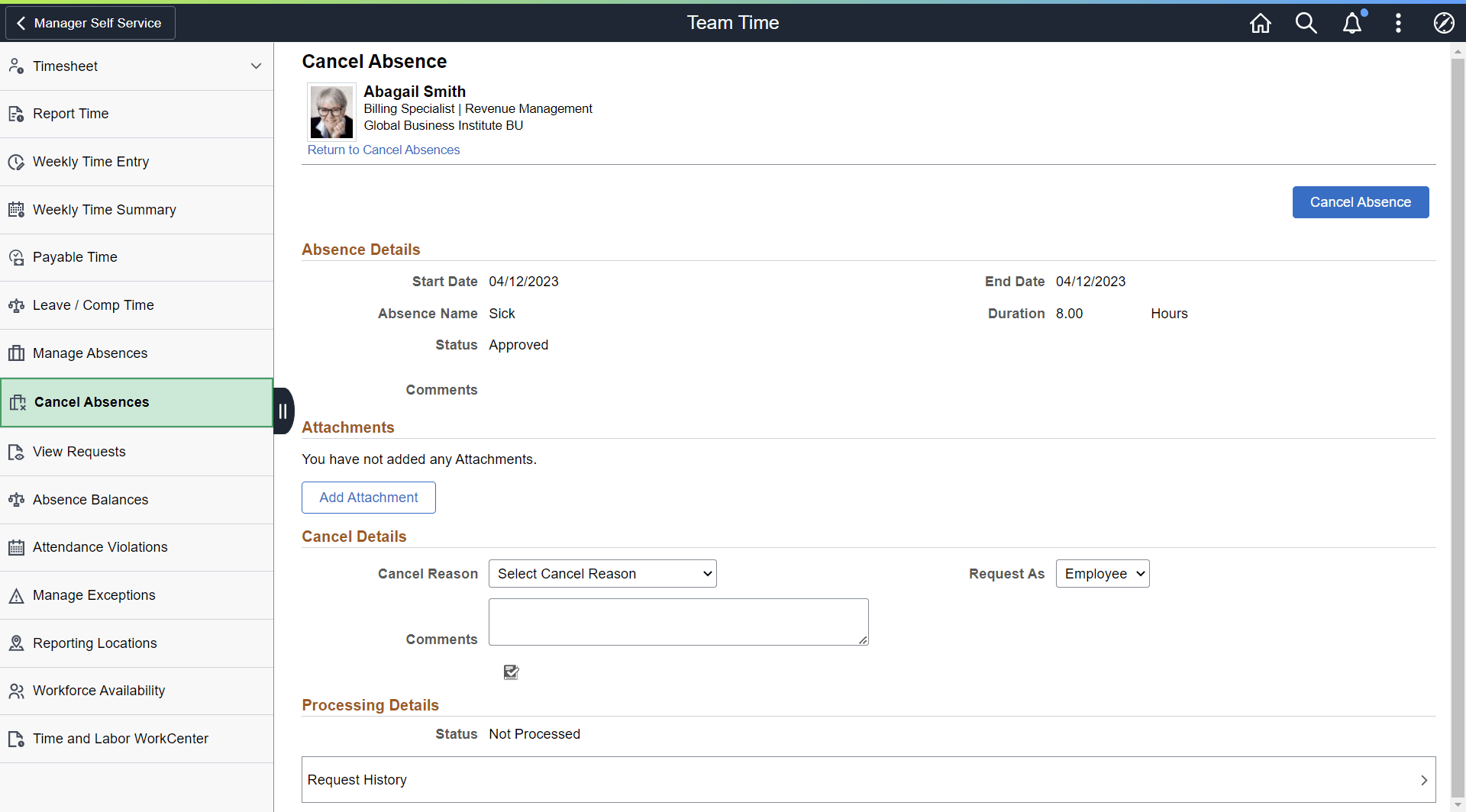 Cancel Absences page_As Manager
