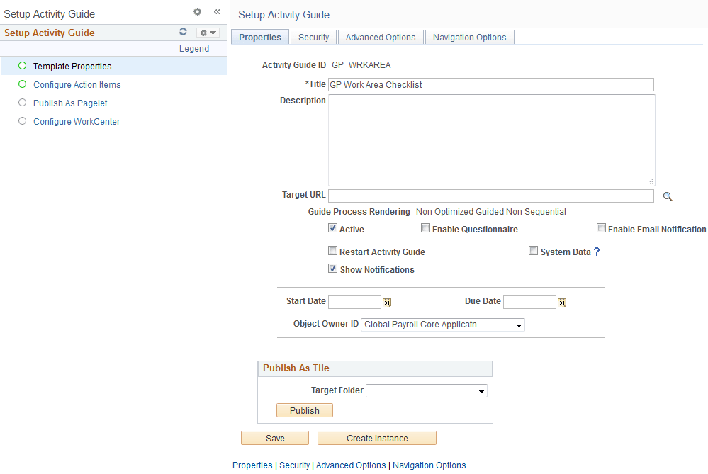 Setup Activity Guide - Properties page