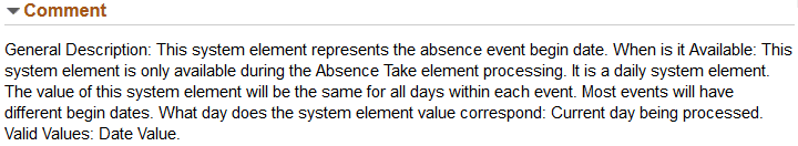 Example of the text in the Comment section