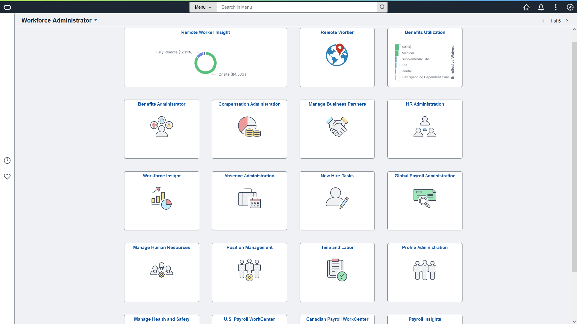 (Tablet) Workforce Administrator home page