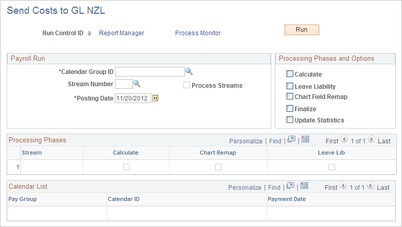 Send Costs to GL NZL page