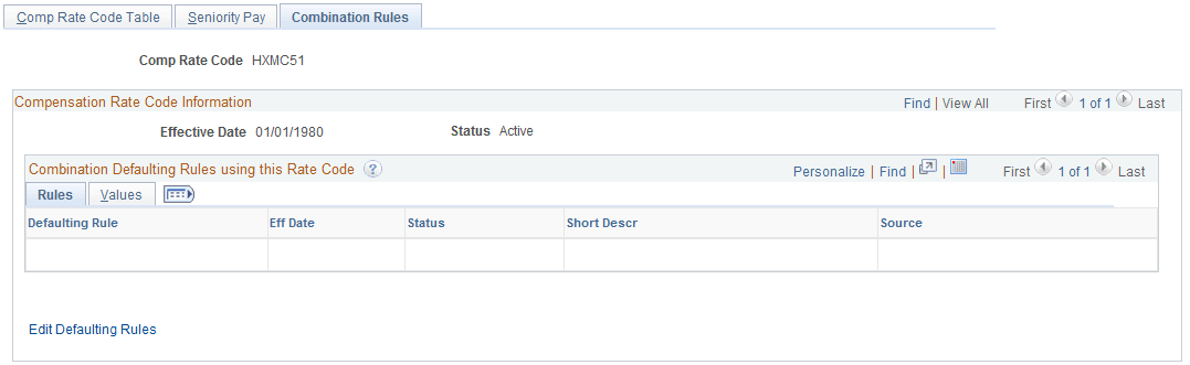 Comp Rate Code Table - Combination Rules page: Rules tab