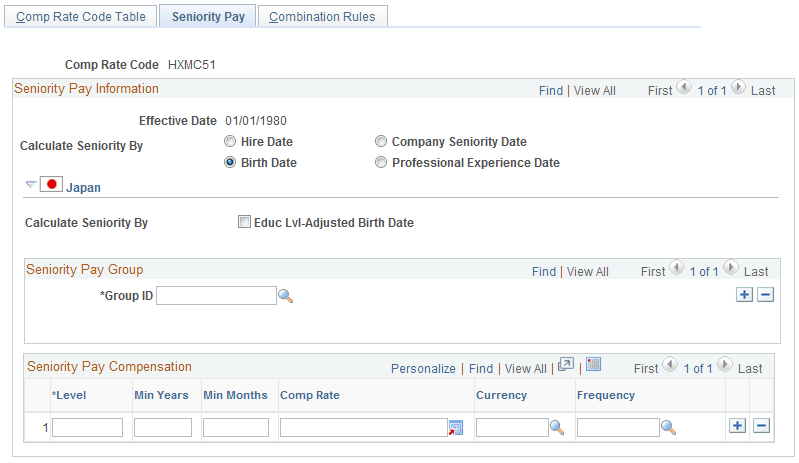 Comp Rate Code Table - Seniority Pay page