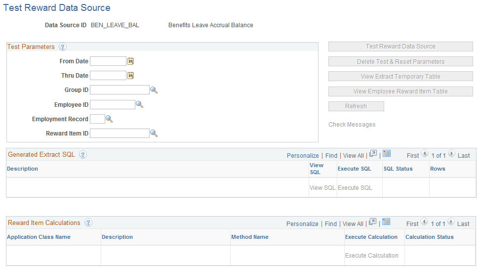 Test Reward Data Source page