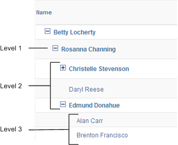 Example of a direct reports hierarchy list