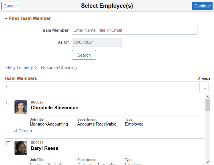 Select Employee(s) page