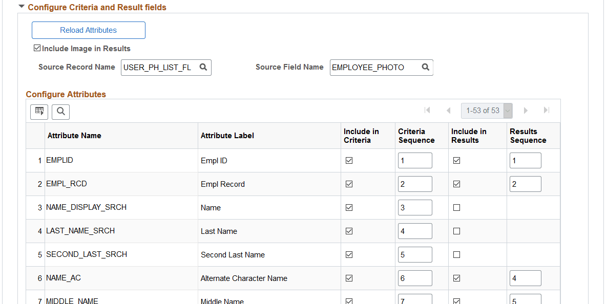Search Configure page: Configure Criteria and Results fields section for a Search search type