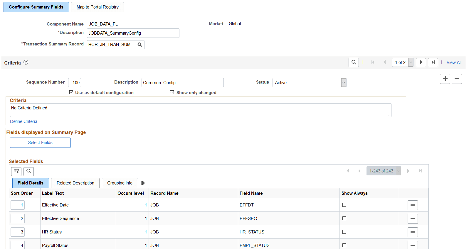 Configure Summary Fields Page