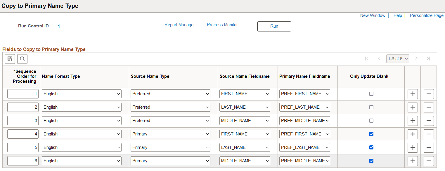 Copy to Primary Name Type page