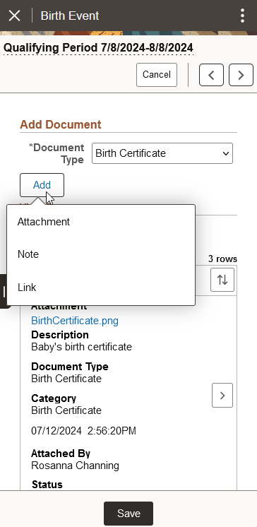 (Smartphone) Document Uploaded page