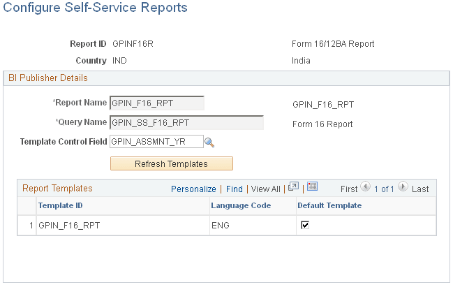 Configure Self-Service Reports page