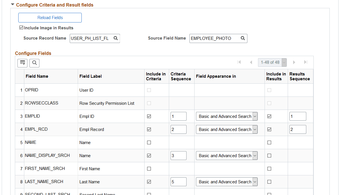 Manage Search Configuration - Search Configuration page (2 of 2) for a Standard Search type