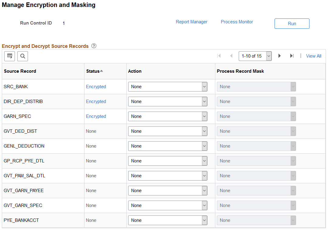 Manage Encryption and Masking page