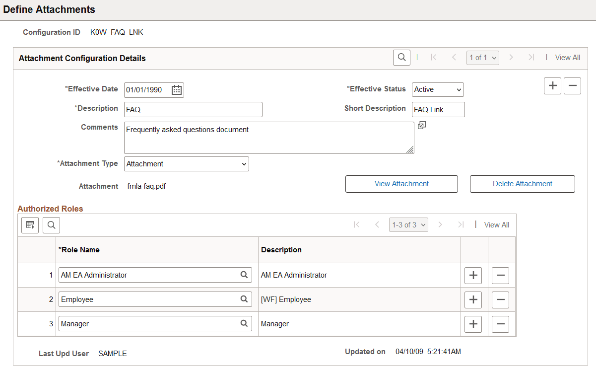 Define Attachments Page with Authorized Roles