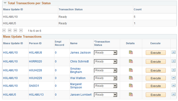 Manage Mass Updates page (2 of 2)