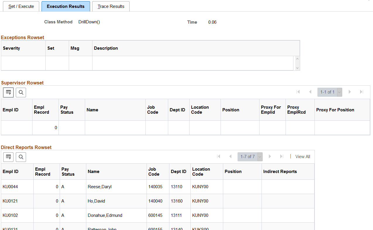 Invoke Direct Reports API - Execution Results page