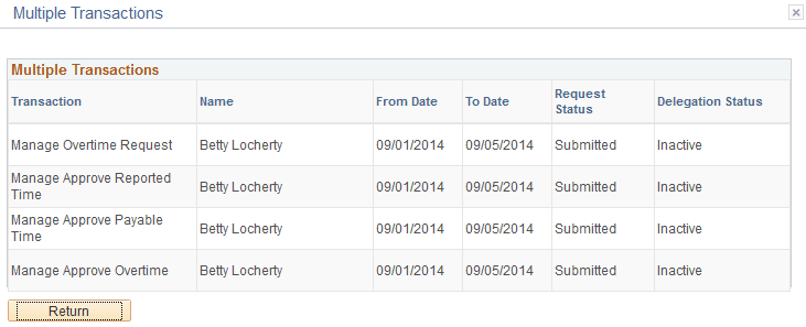 Multiple Transactions page