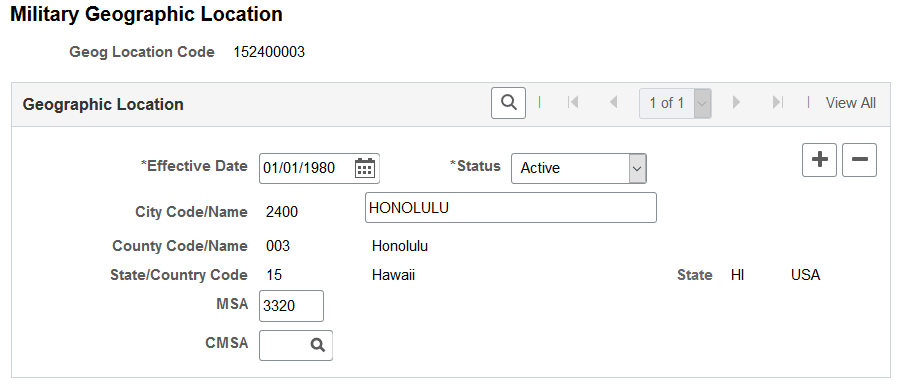 Military Geographic Location page