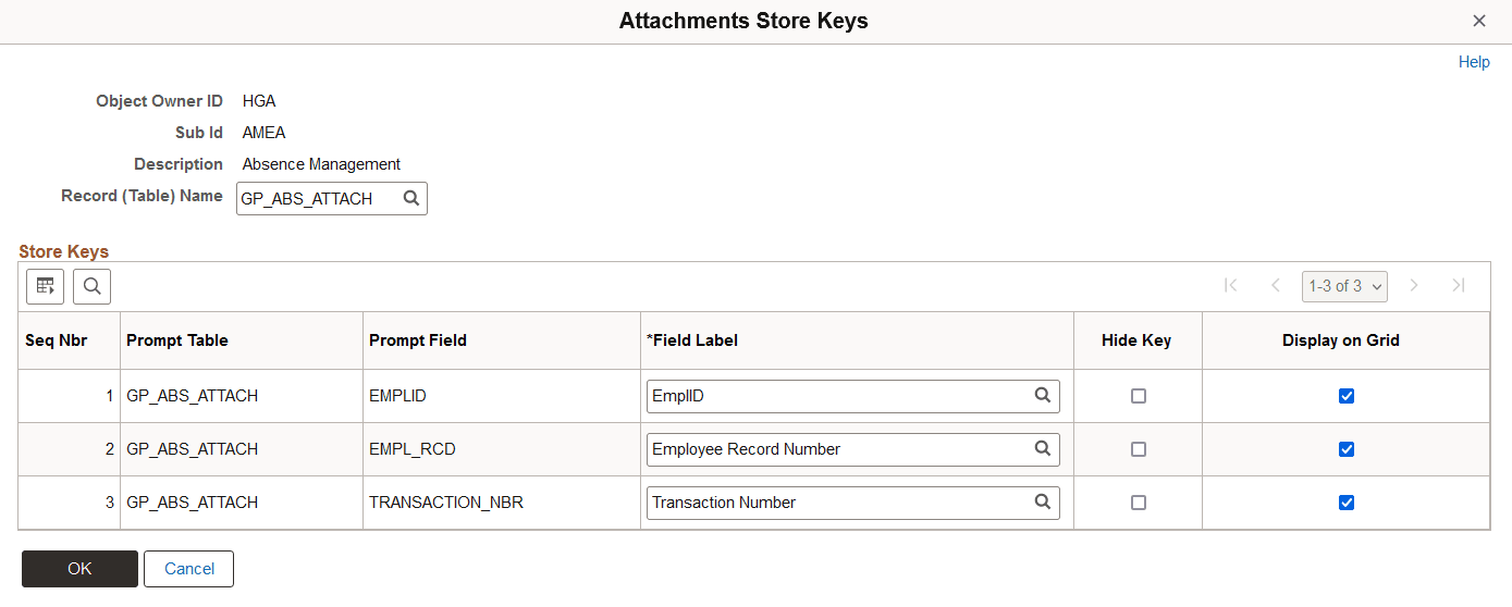 Attachments Store Keys page