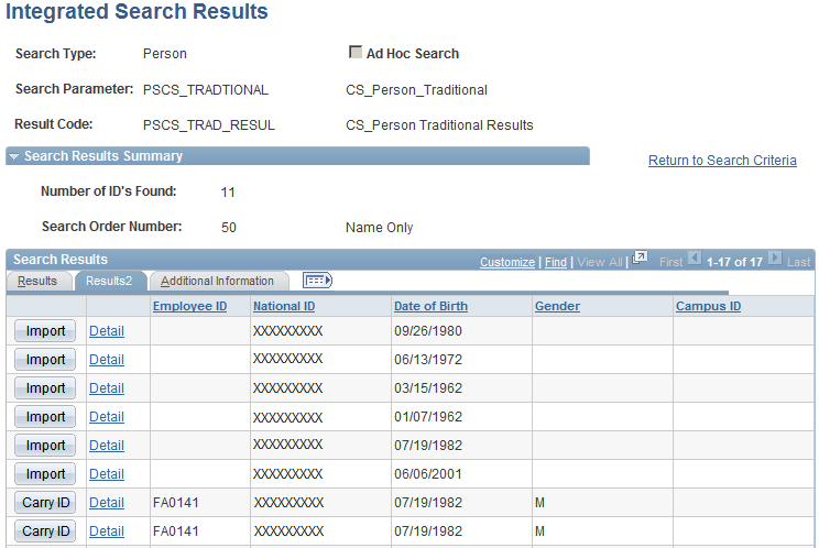 Integrated Search Results page: Results2 tab