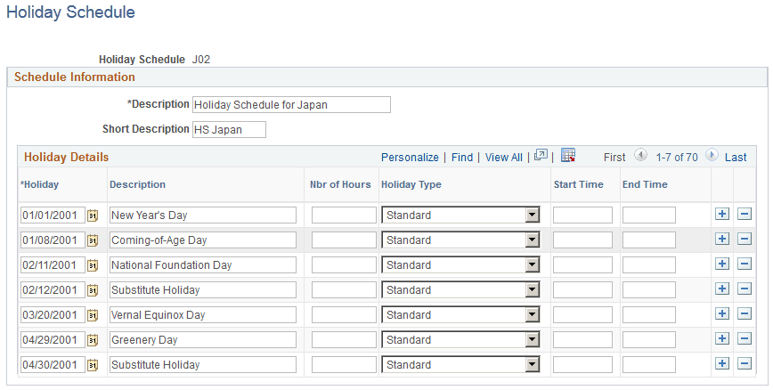 Holiday Schedule page
