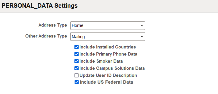 PERSONAL_DATA Settings page