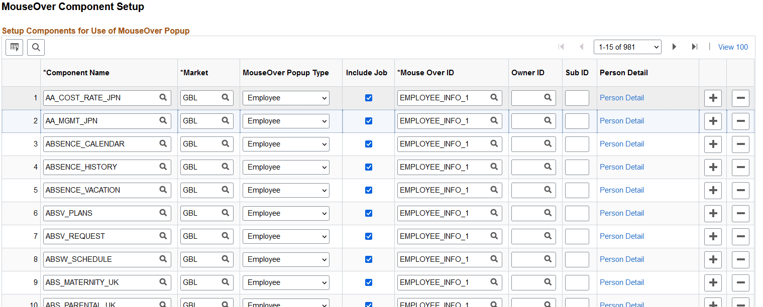 MouseOver Component Setup page