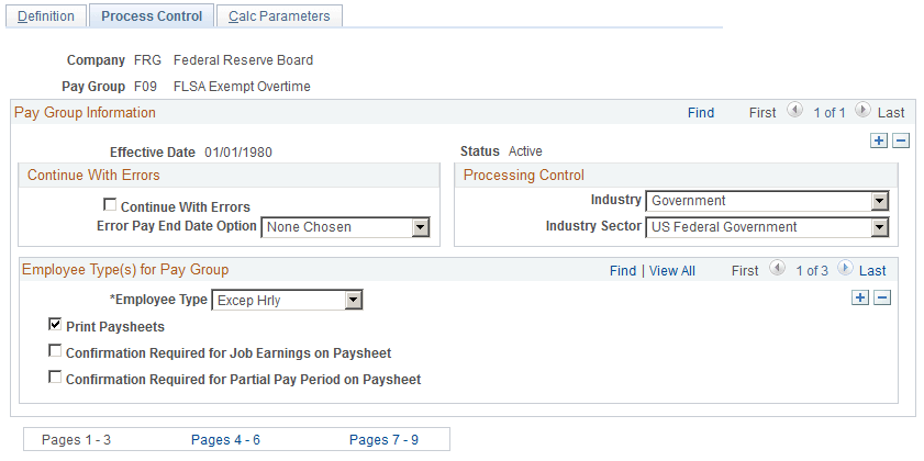 Process Control page