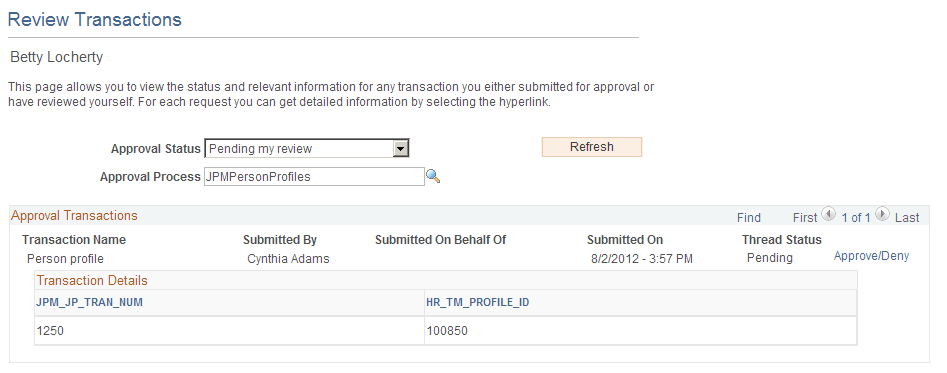 Review Transactions page