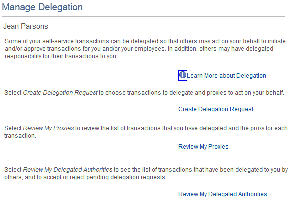 Manage Delegation page