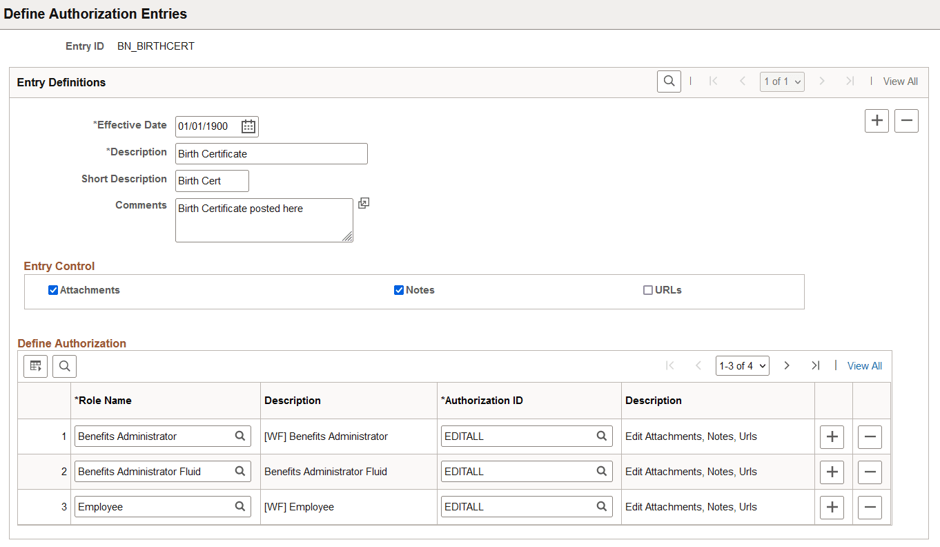 Define Authorization Entries page