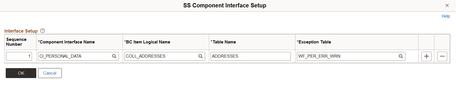 SS Component Interface Setup page
